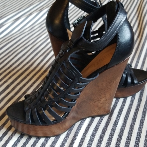 NWT Schutz Lalo Woven Leather Wedge Sandals - Picture 4 of 8